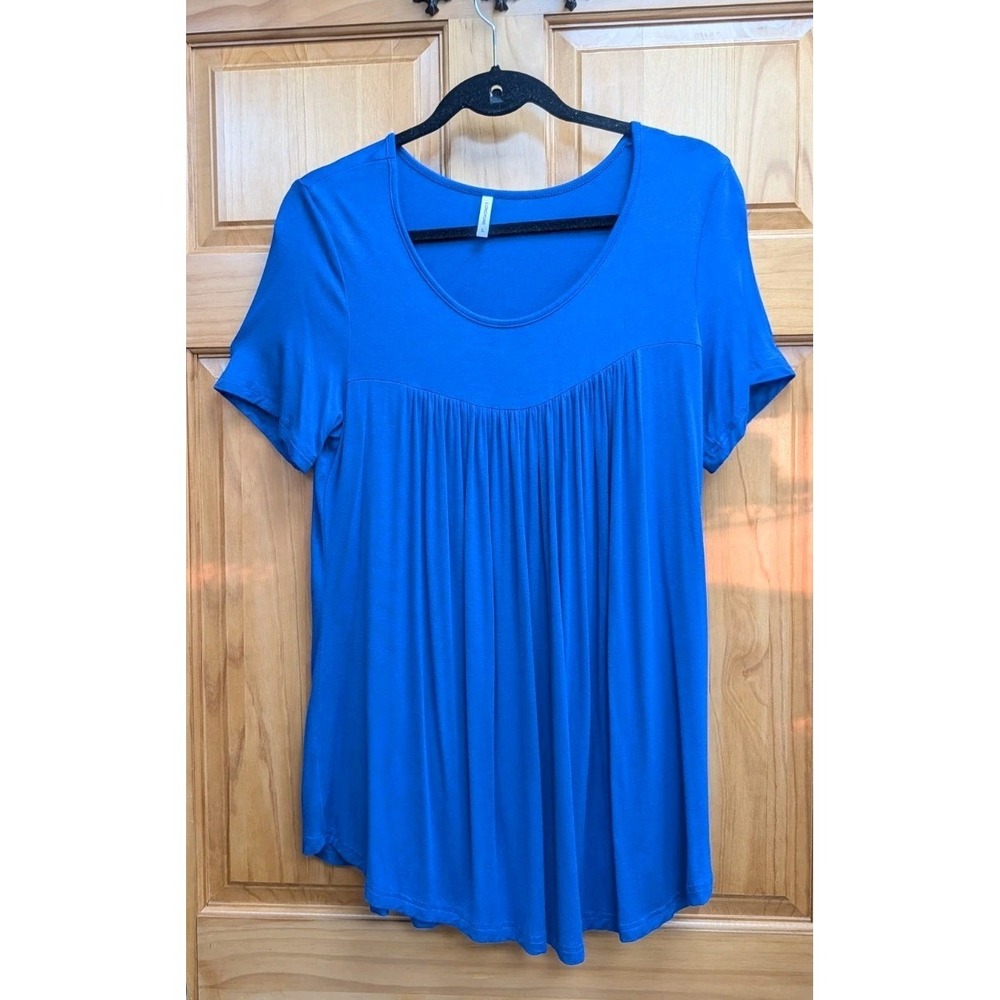 Longyuan Women's Large T Shirt Royal Blue Short Sleeves Gathered Bodice Top